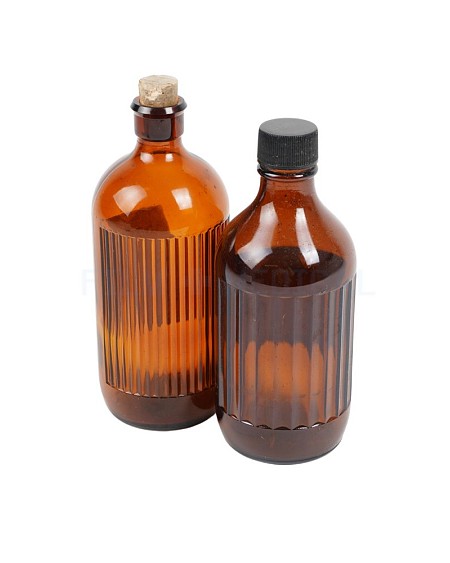 Brown Ribbed Glass Bottle Medium